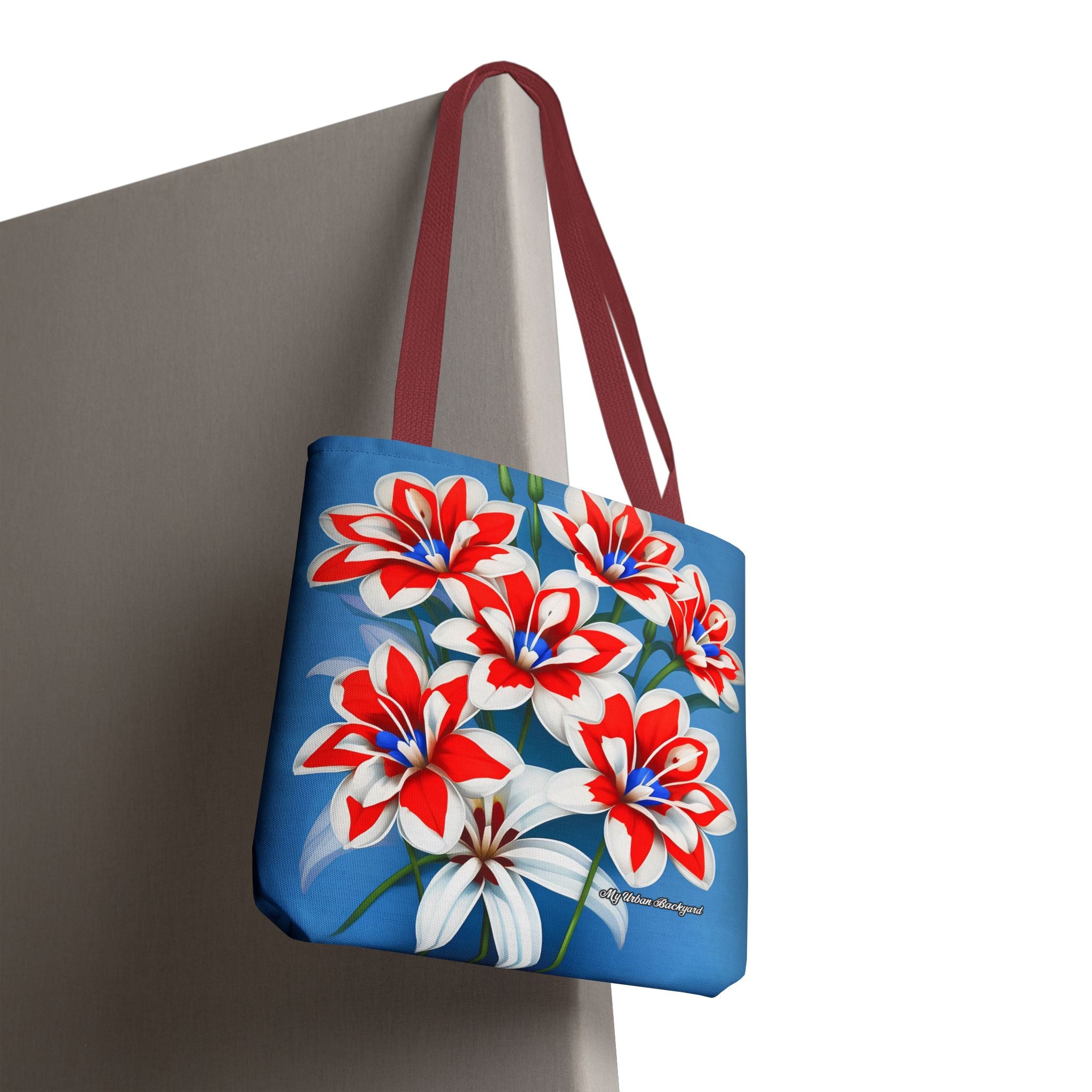 Bouquet of Red White and Blue Flowers Tote Bag with Cotton Handles For Everyday Use, 3 Sizes