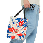 Red White & Blue Flowers Tote Bag with Cotton Handles For Everyday Use, 3 Sizes