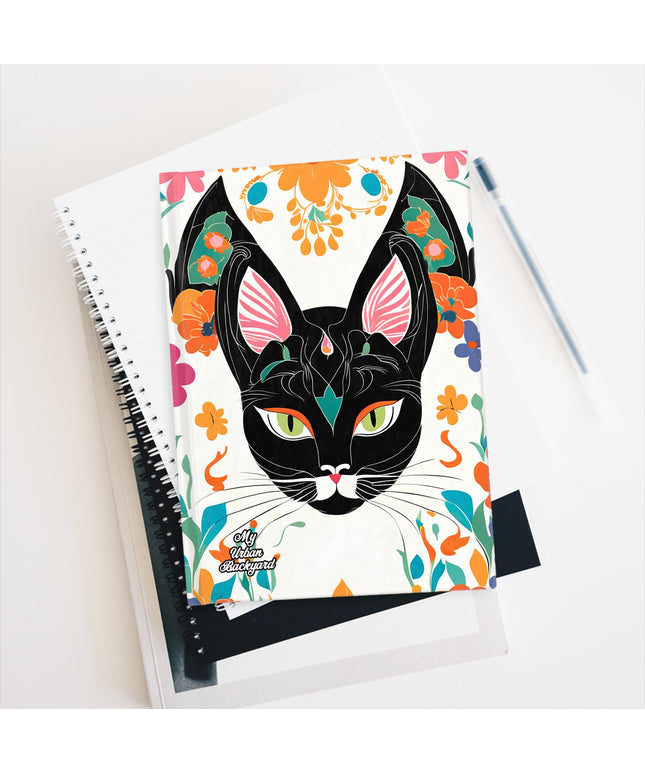 Black Cat with Green Eyes & Flowers, Hardcover Notebook Journal - Write in Style