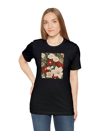 Red & White Flowers, Soft 100% Jersey Cotton T-Shirt, Unisex, Short Sleeve, Retail Fit