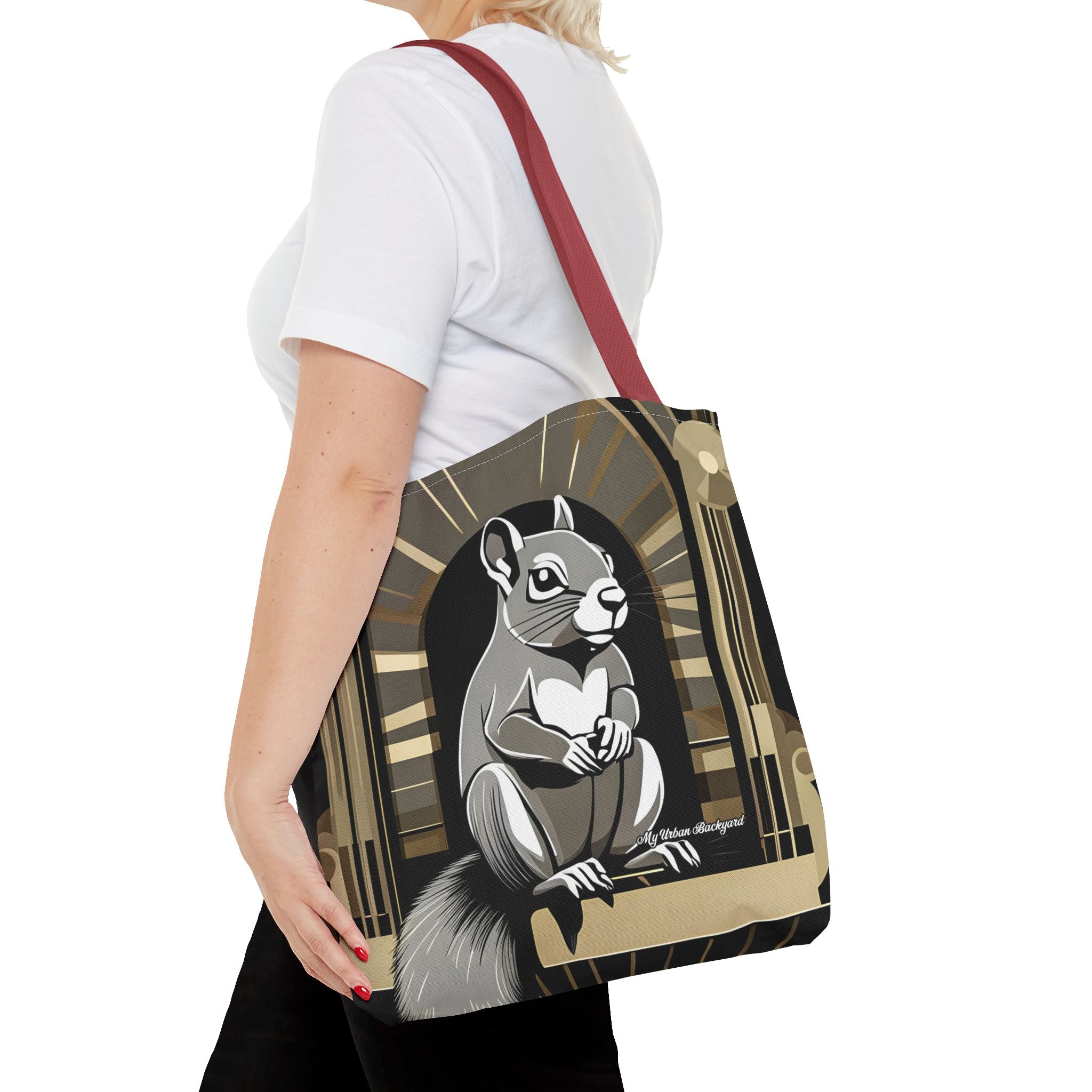Art Deco Squirrel, Tote Bag with Cotton Handles For Everyday Use, 3 Sizes