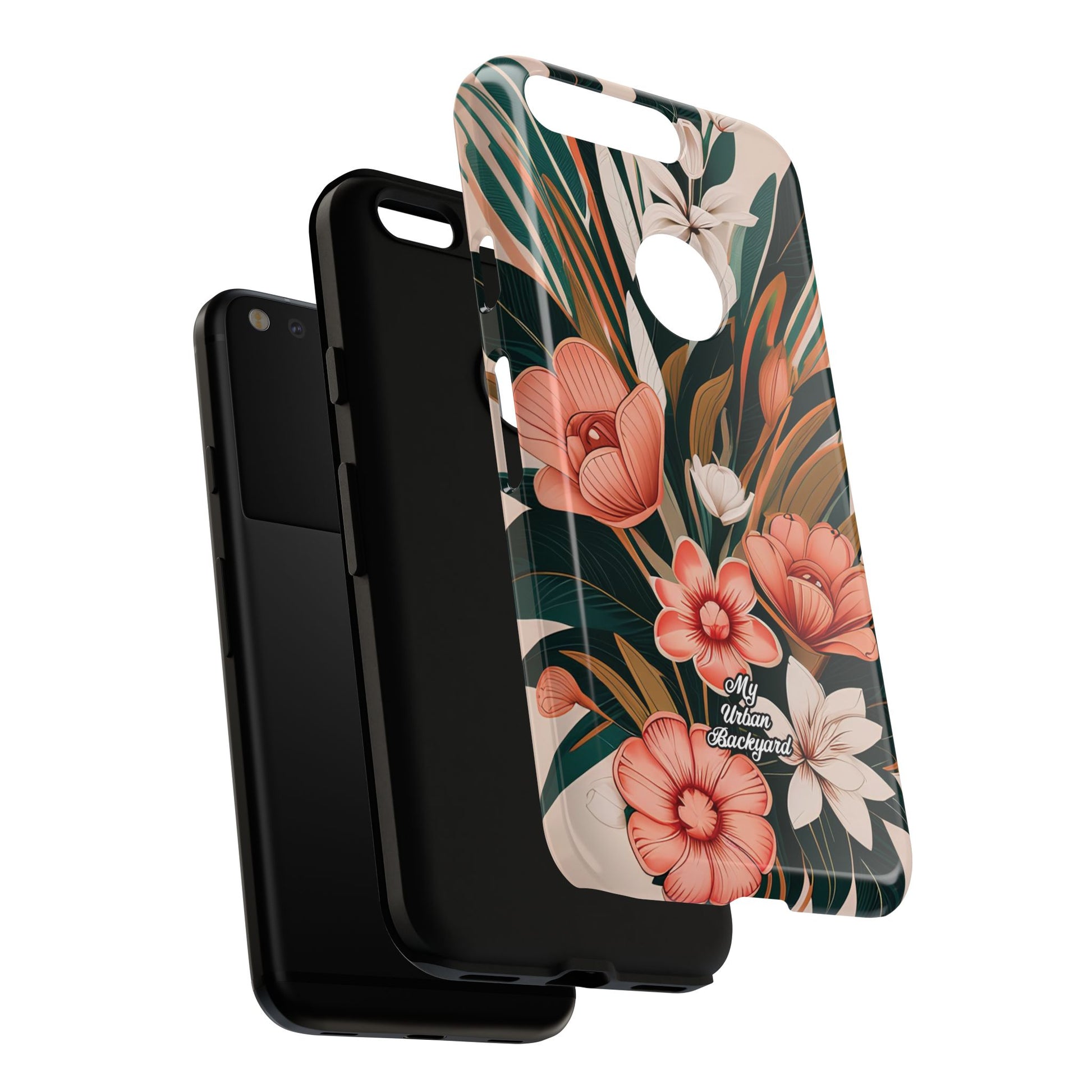 Peach Art Deco Flowers, Cell Phone Case - Apple, Samsung, Google Pixel