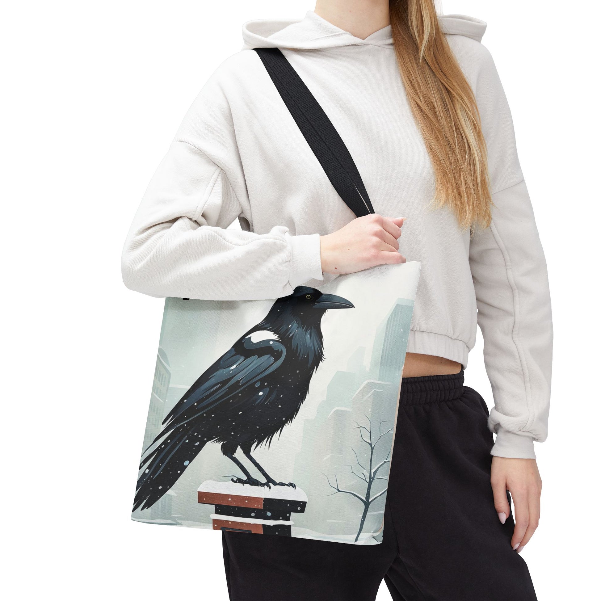 Winter Crow Tote Bag with Cotton Handles For Everyday Use, 3 Sizes