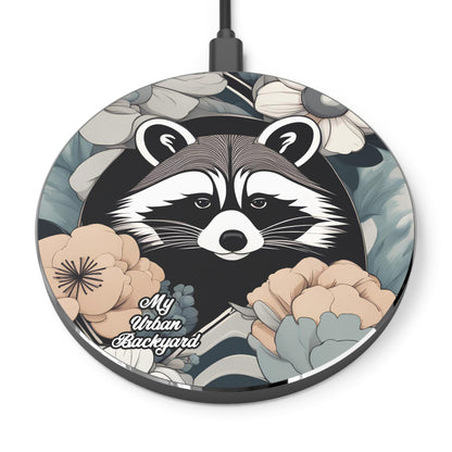Art Deco Raccoon with Flowers, 10W Wireless Charger for iPhone, Android, Earbuds