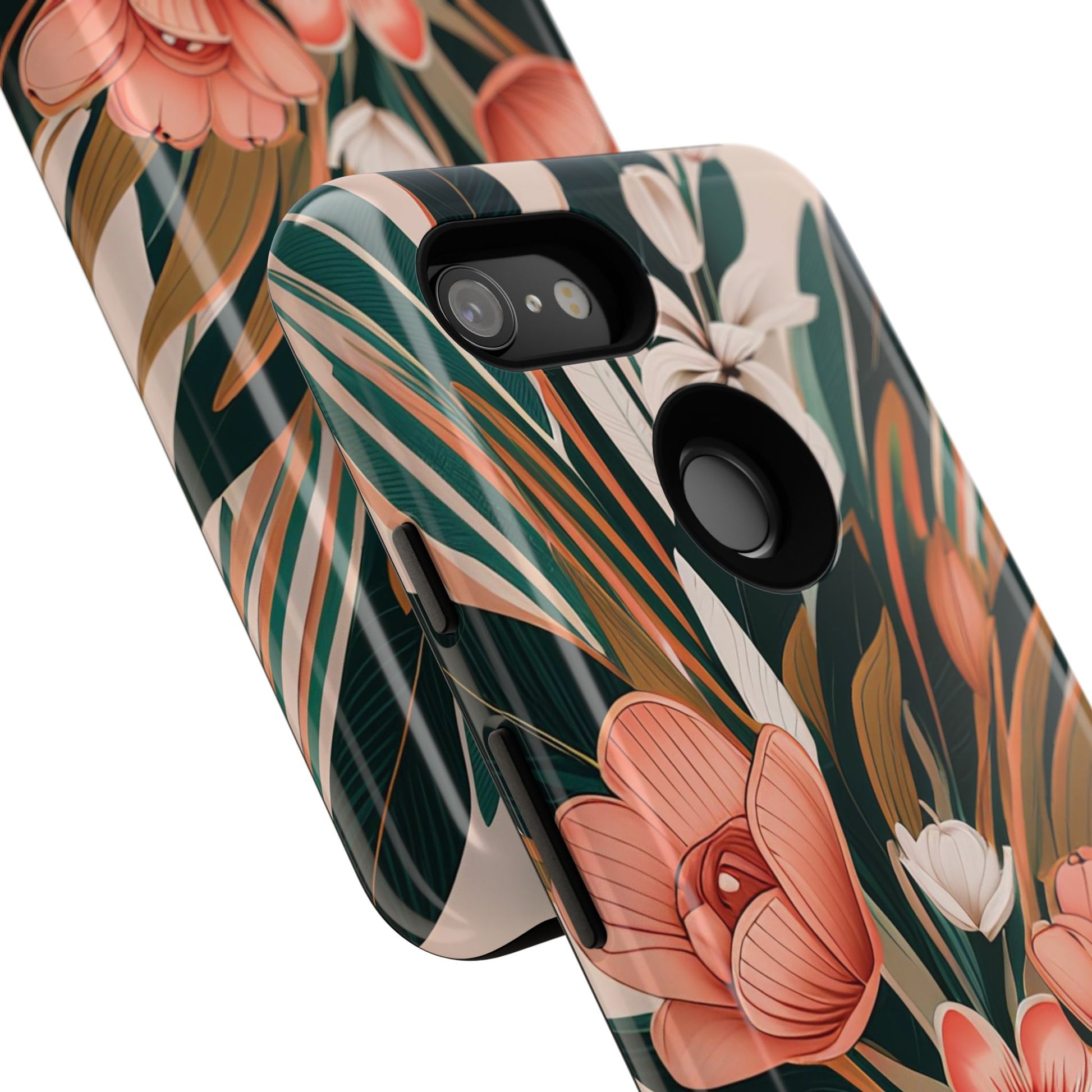 Peach Art Deco Flowers, Cell Phone Case - Apple, Samsung, Google Pixel