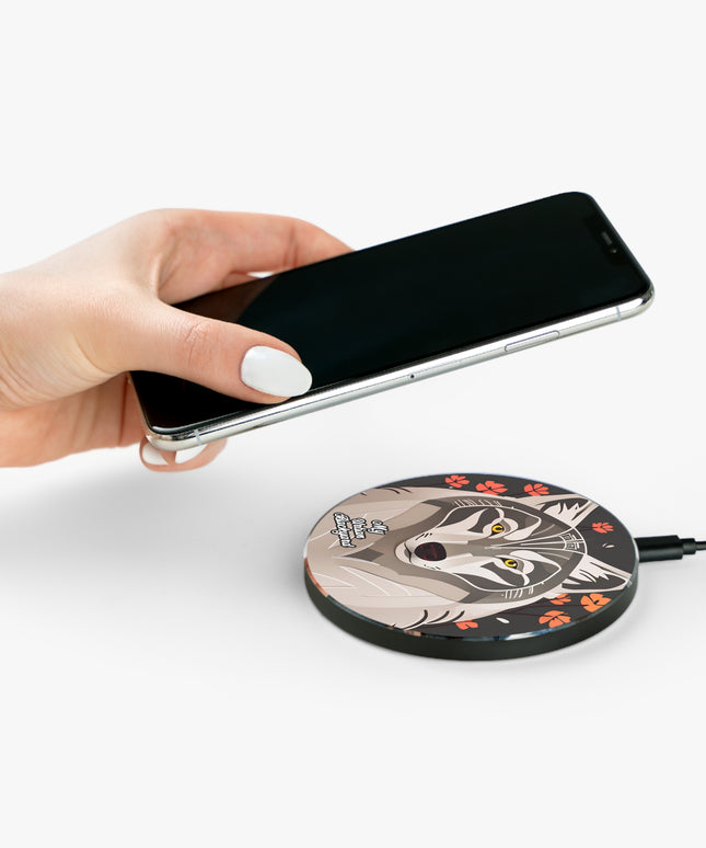 Art Deco Wolf, 10W Wireless Charger for iPhone, Android, Earbuds