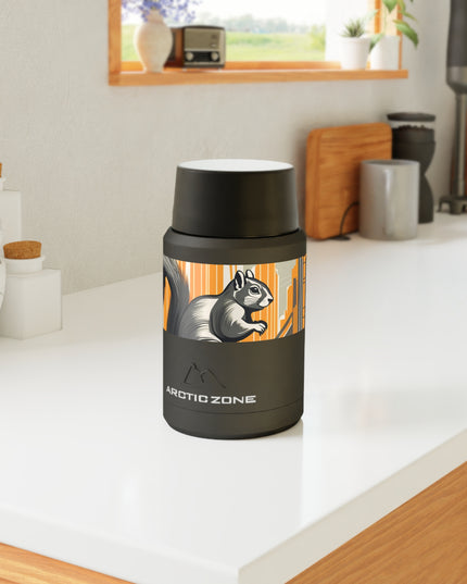 Art Deco Squirrel, Reusable Insulated Food Storage Container with Spoon – 16.9oz