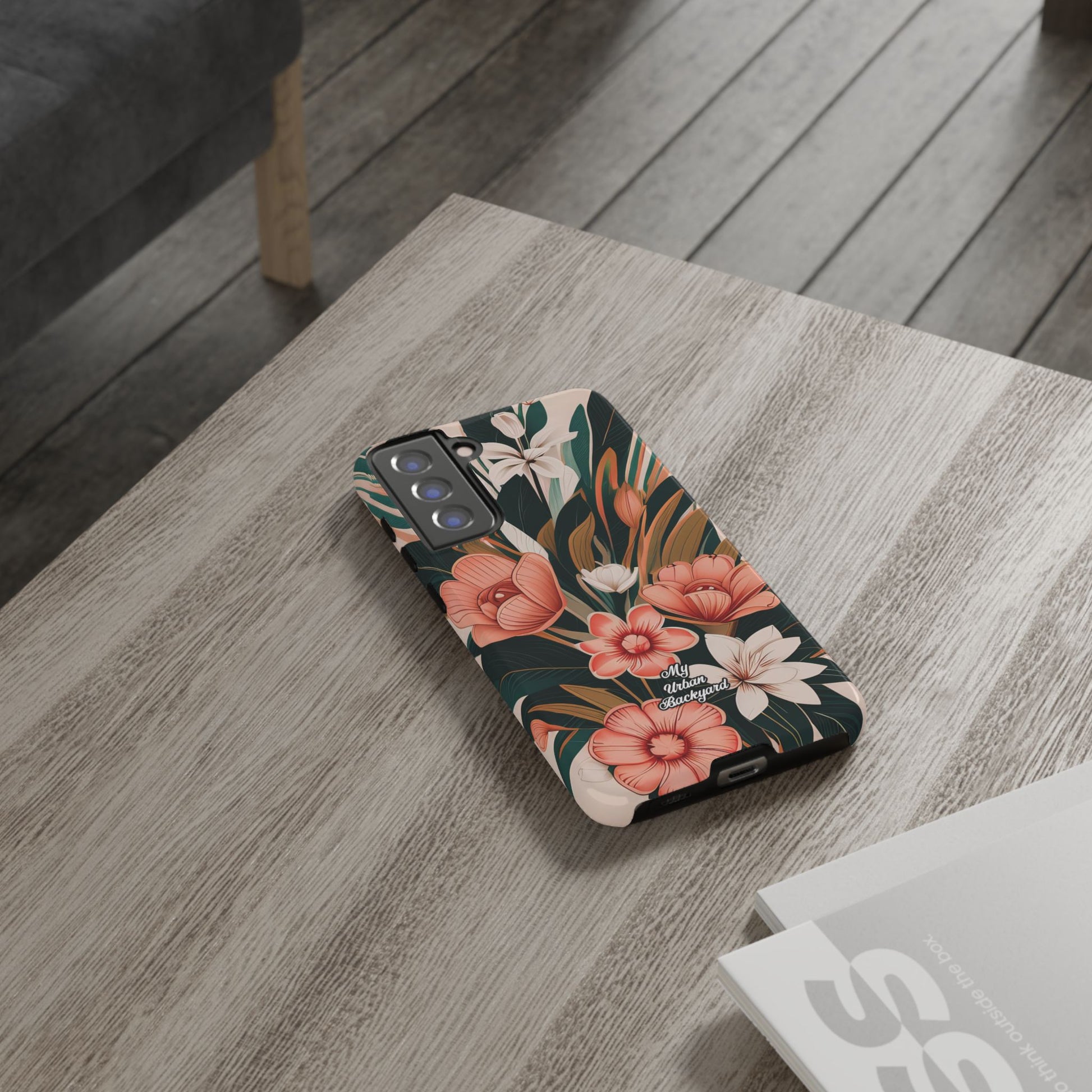 Peach Art Deco Flowers, Cell Phone Case - Apple, Samsung, Google Pixel