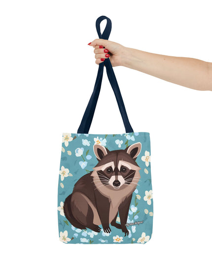 Young Raccoon w Flowers Tote Bag with Cotton Handles For Everyday Use, 3 Sizes