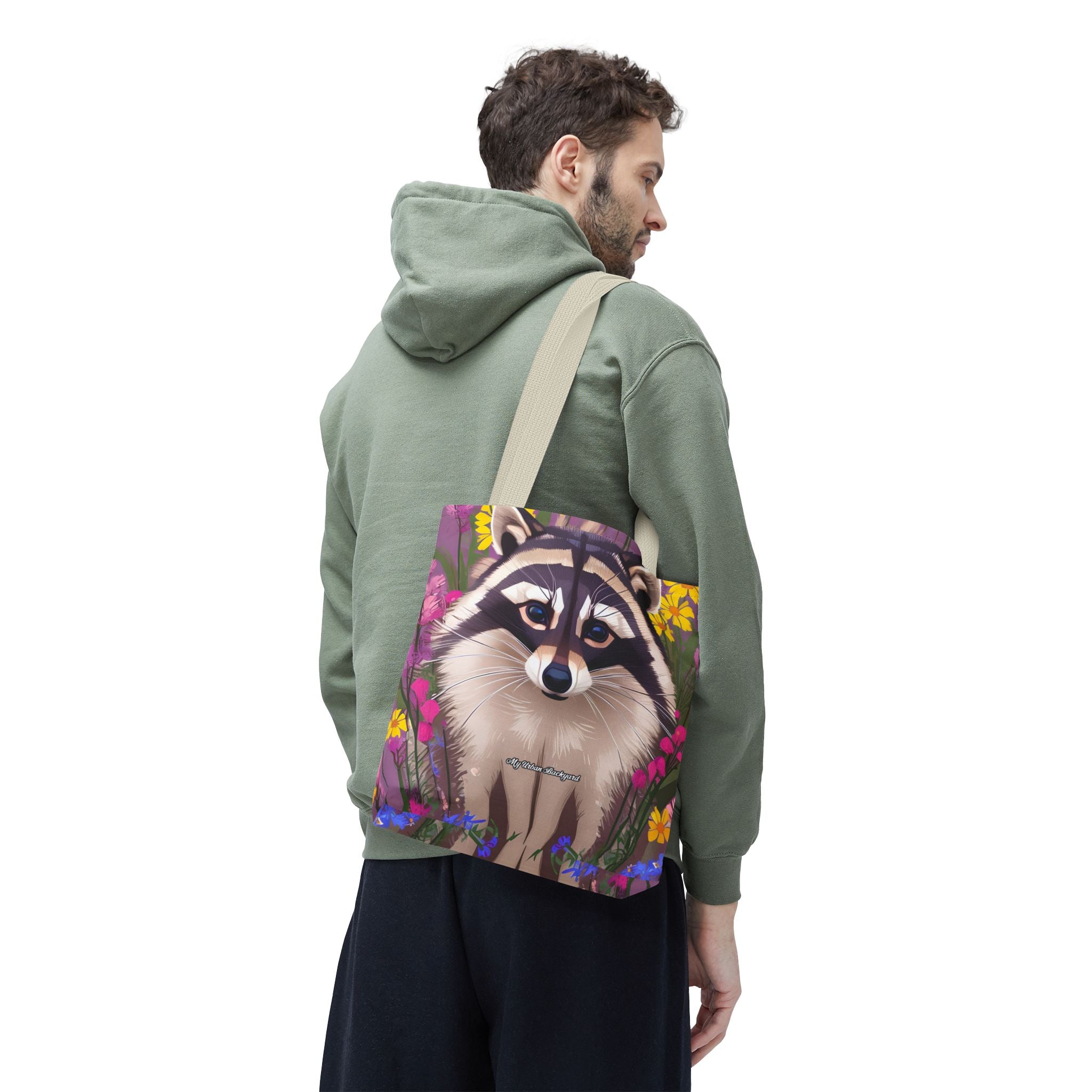 Raccoon and Flowers Tote Bag with Cotton Handles For Everyday Use, 3 Sizes