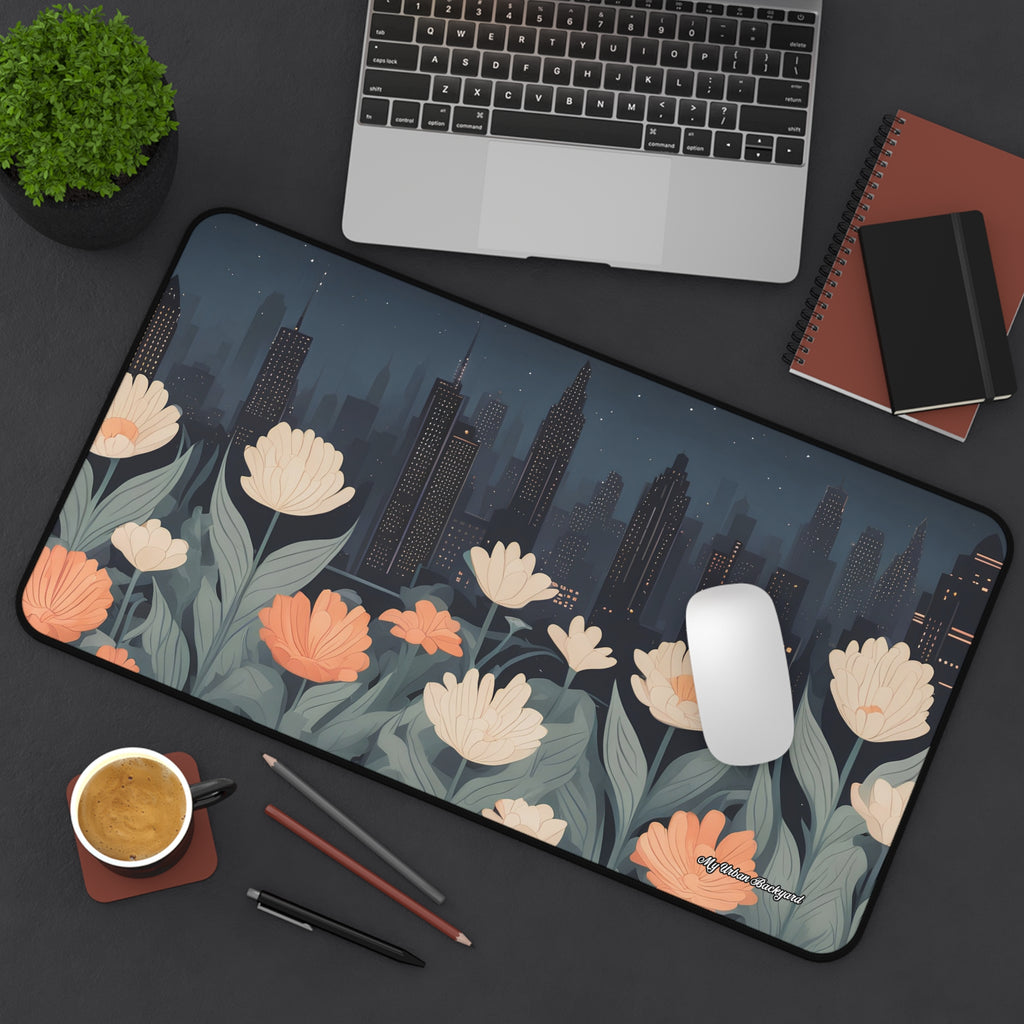 Urban Night Blossoms Desk Mat, Vibrant Desk Accessories, Home Office Decor, Computer Mouse Pad, Gift for Her
