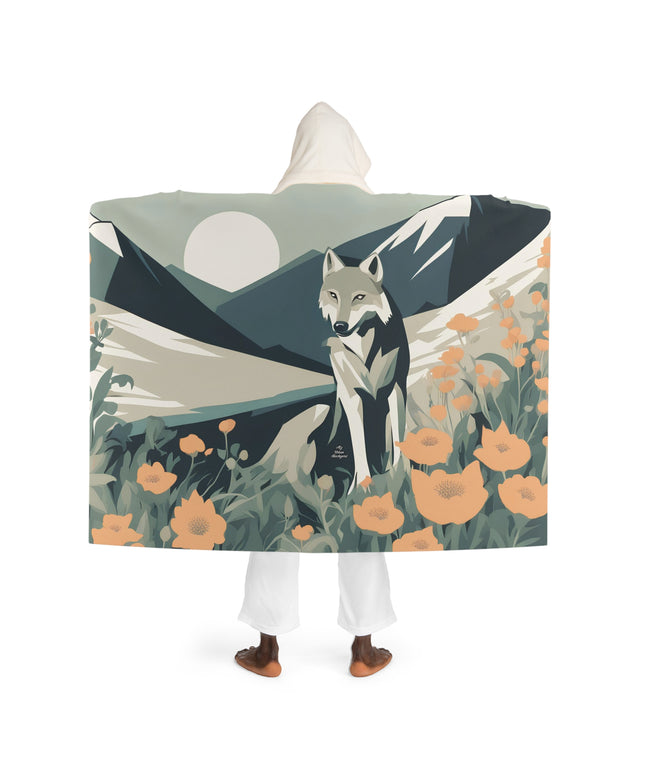 Mountain Wolf, Cozy Hooded Sherpa Fleece Blanket