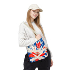Red White & Blue Flowers Tote Bag with Cotton Handles For Everyday Use, 3 Sizes