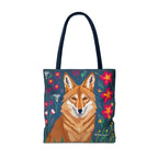 Coyote w Red Flowers Tote Bag with Cotton Handles For Everyday Use, 3 Sizes