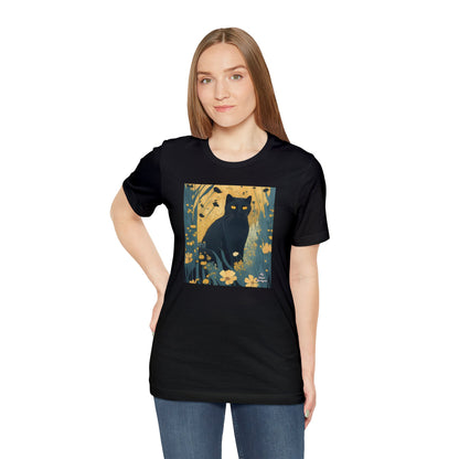 Black Cat and Wildflowers, Soft 100% Jersey Cotton T-Shirt, Unisex, Short Sleeve, Retail Fit