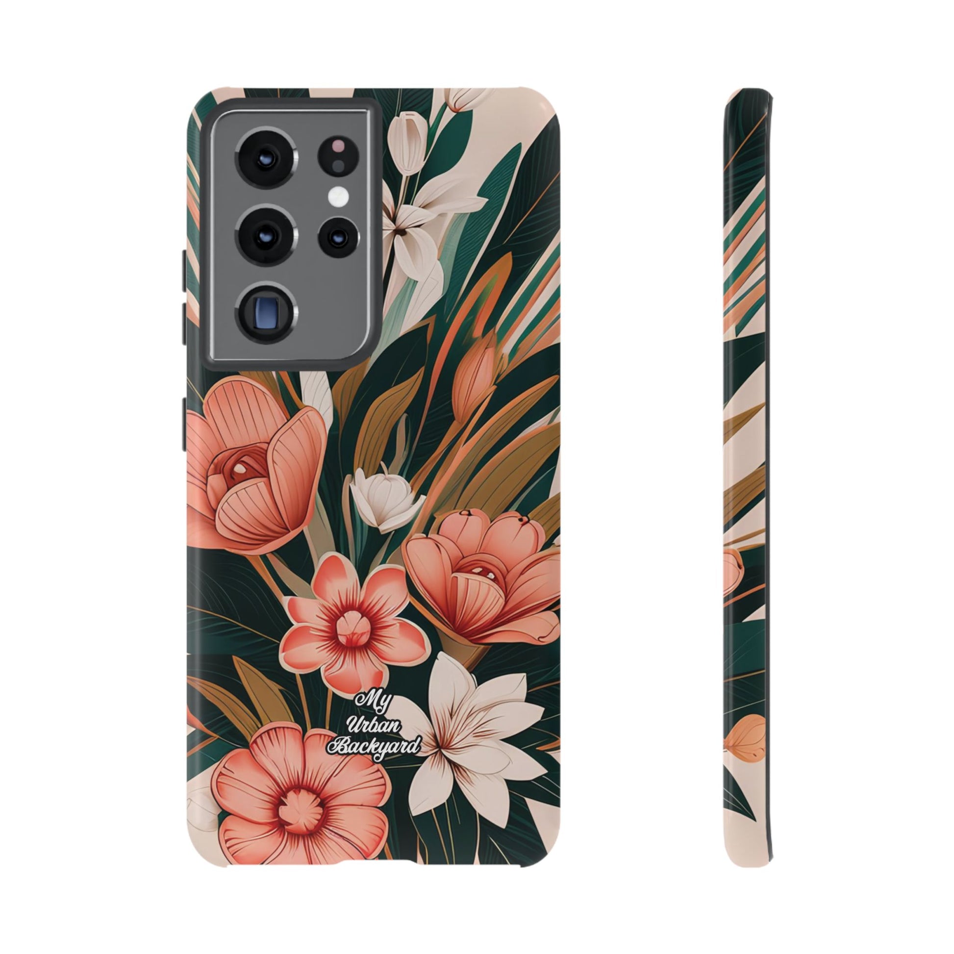 Peach Art Deco Flowers, Cell Phone Case - Apple, Samsung, Google Pixel