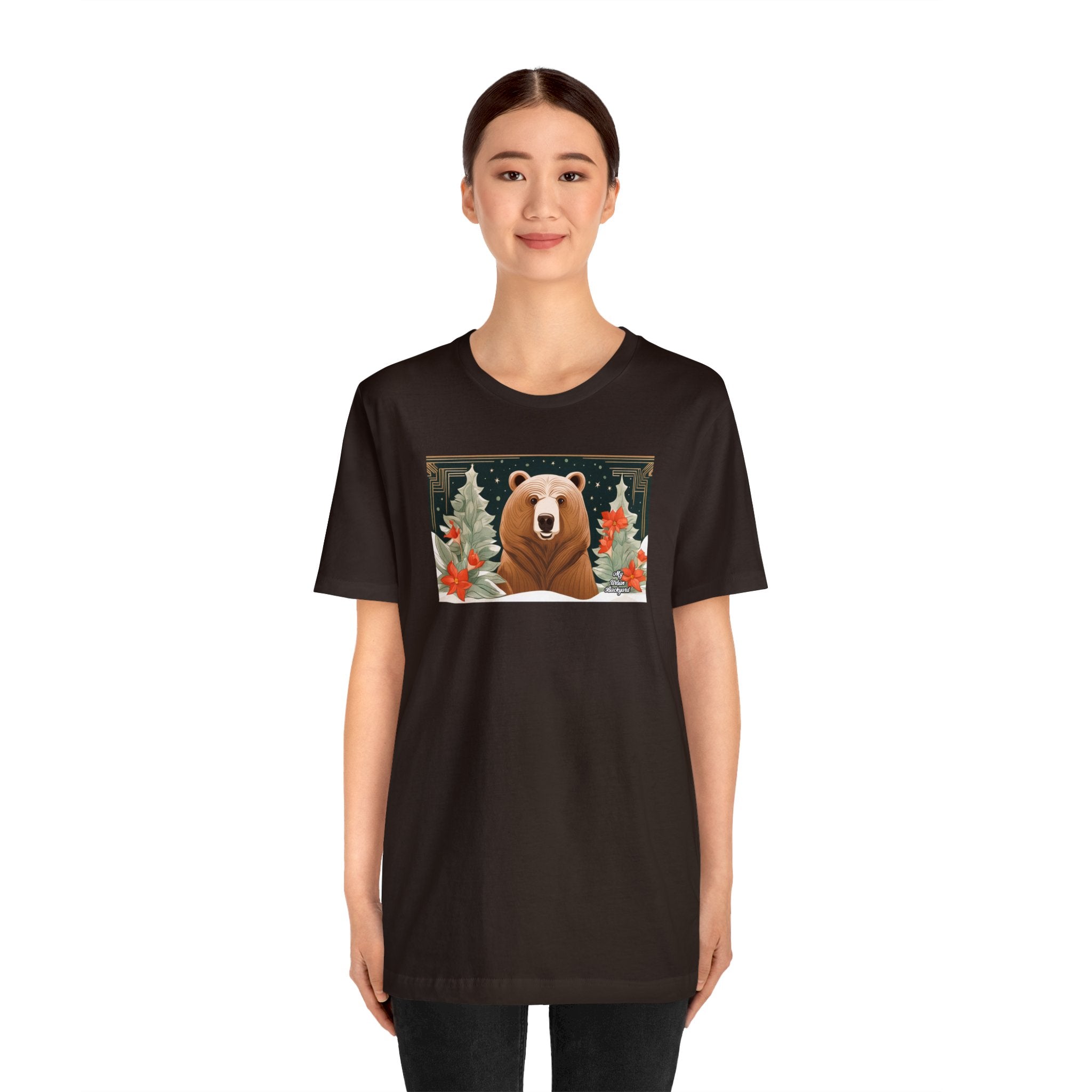 Art Deco Holiday Bear, Soft 100% Jersey Cotton T-Shirt, Unisex, Short Sleeve, Retail Fit
