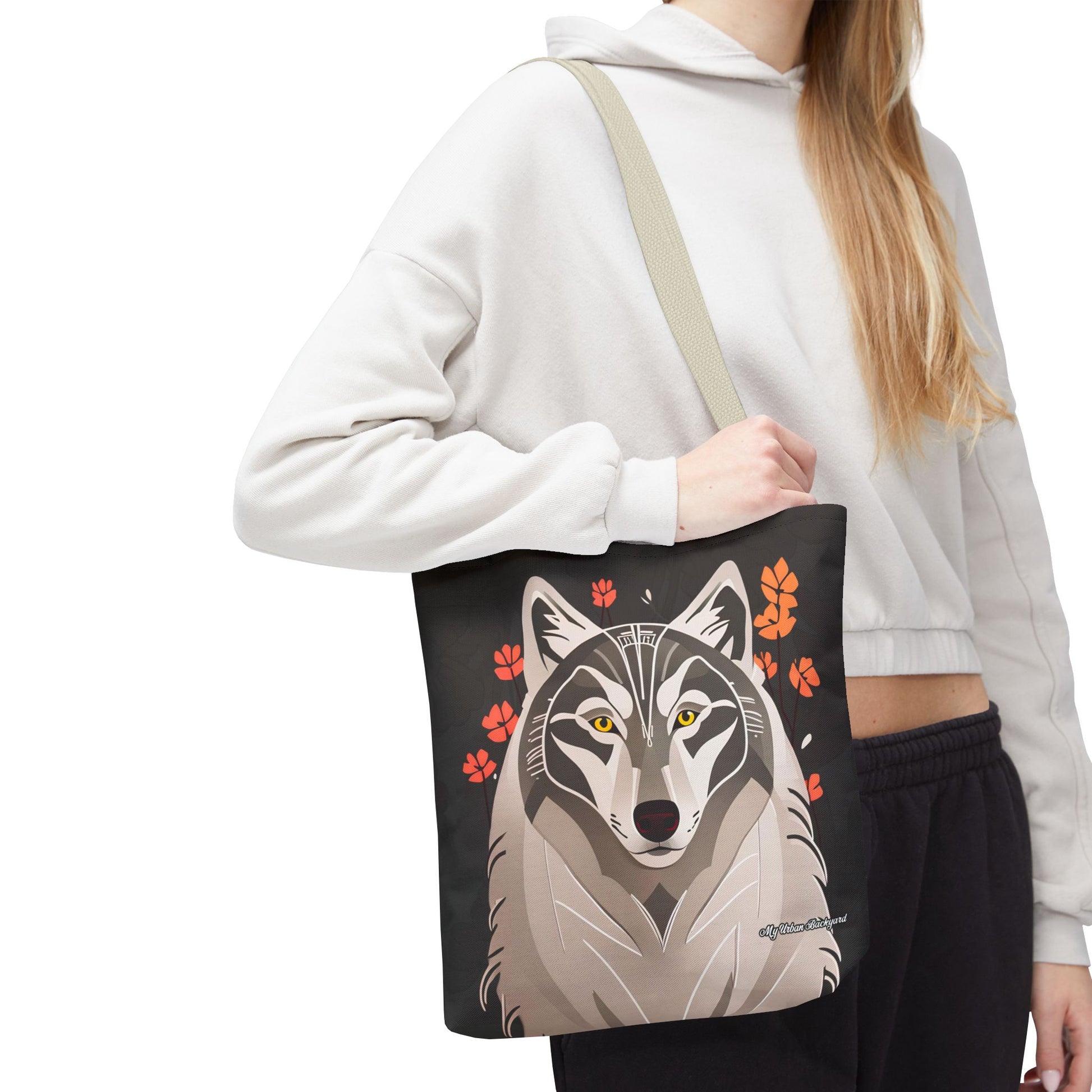 Art Deco Wolf Tote Bag with Cotton Handles For Everyday Use, 3 Sizes
