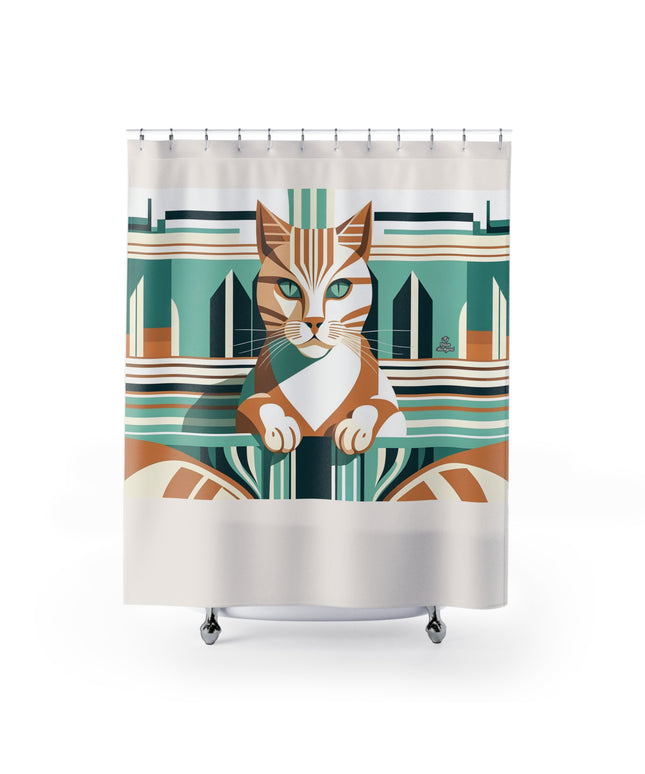 Art Deco Tabby, Shower Curtain, Cream accent color - 71" x 74"
