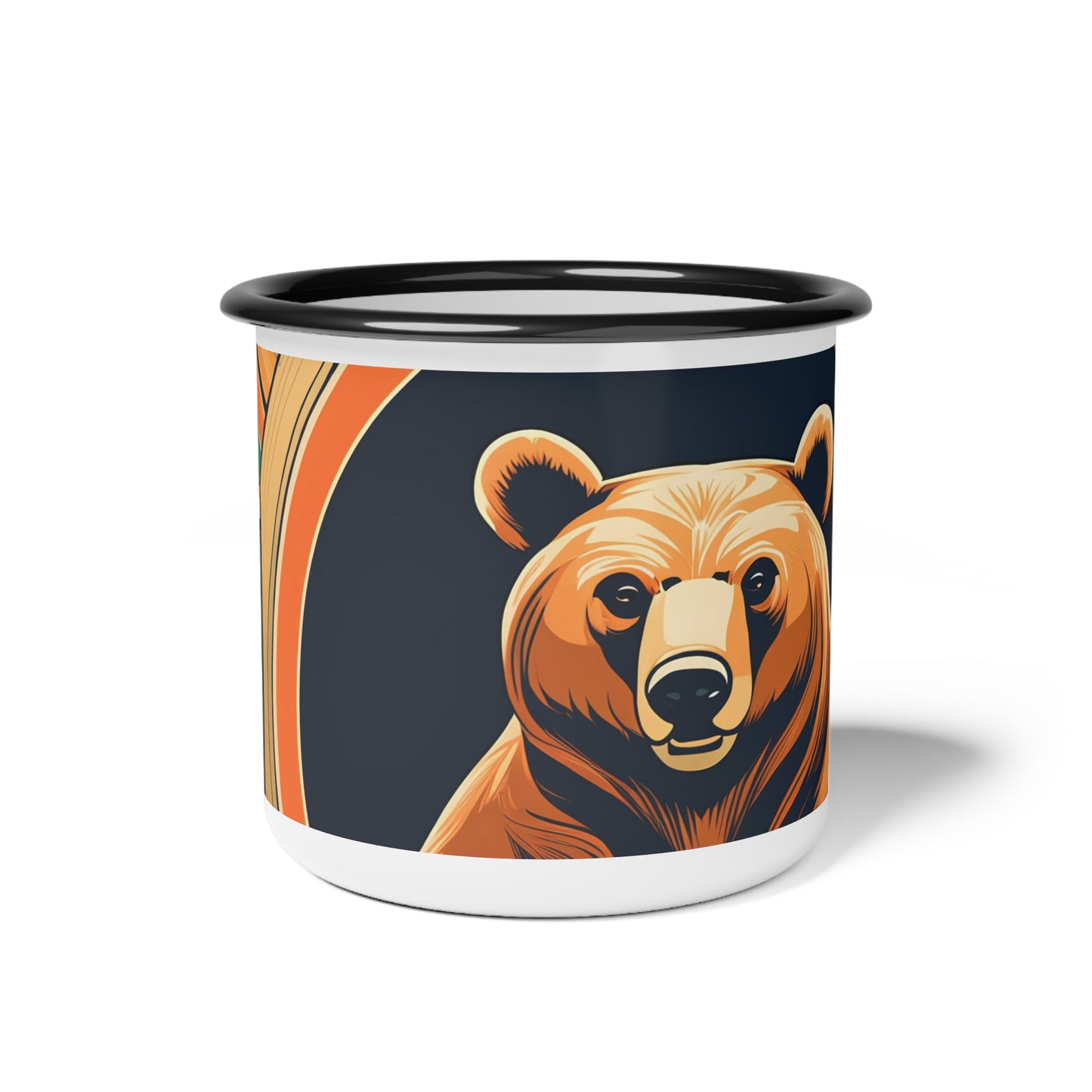 Art Deco Brown Bear, Enamel Camping Mug for Coffee, Tea, Cocoa, or Cereal - 12oz