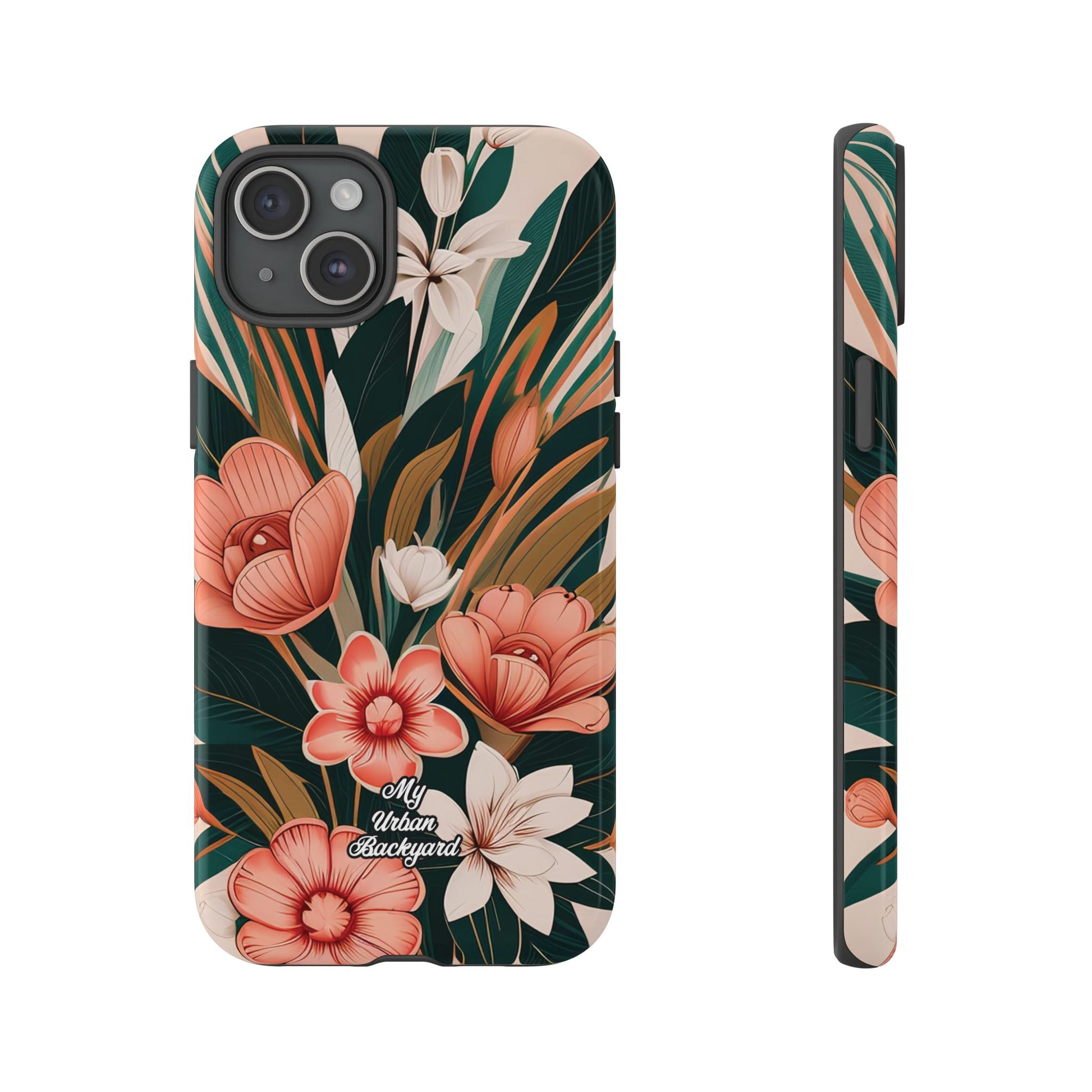 Peach Art Deco Flowers, Cell Phone Case - Apple, Samsung, Google Pixel