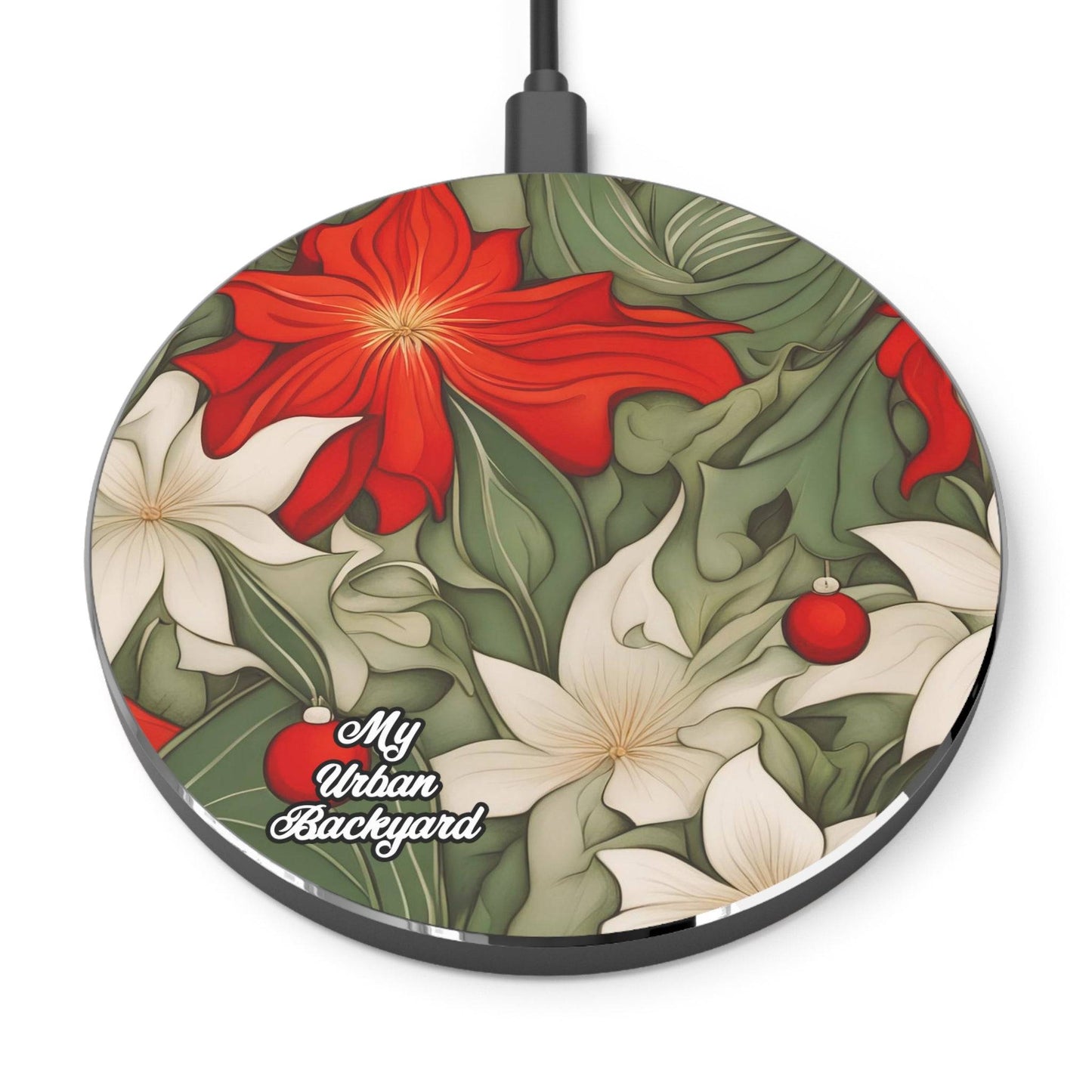 Cell Phone Wireless Charger, iPhone and Android, Holiday Flowers