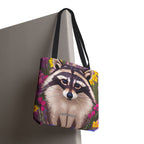 Raccoon and Flowers Tote Bag with Cotton Handles For Everyday Use, 3 Sizes
