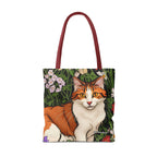 Orange Cat with Flowers Tote Bag with Cotton Handles For Everyday Use, 3 Sizes