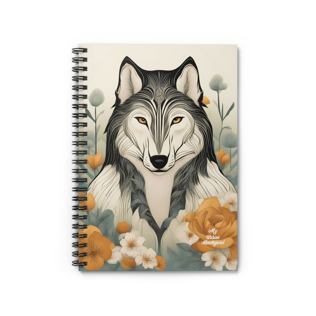 Orange-Eyed Wolf, Spiral Notebook Writing Journal - 118 Ruled Pages