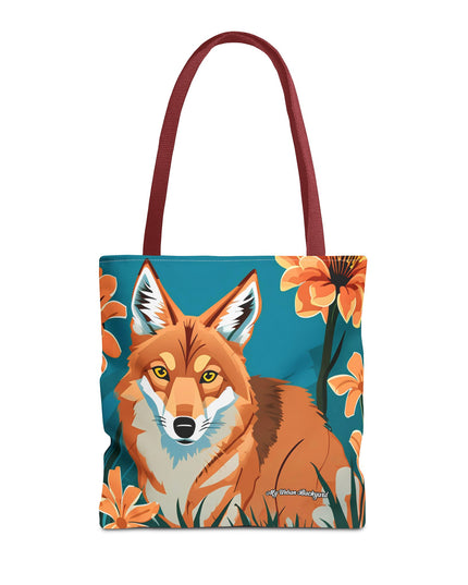Coyote with Flowers Tote Bag with Cotton Handles For Everyday Use, 3 Sizes