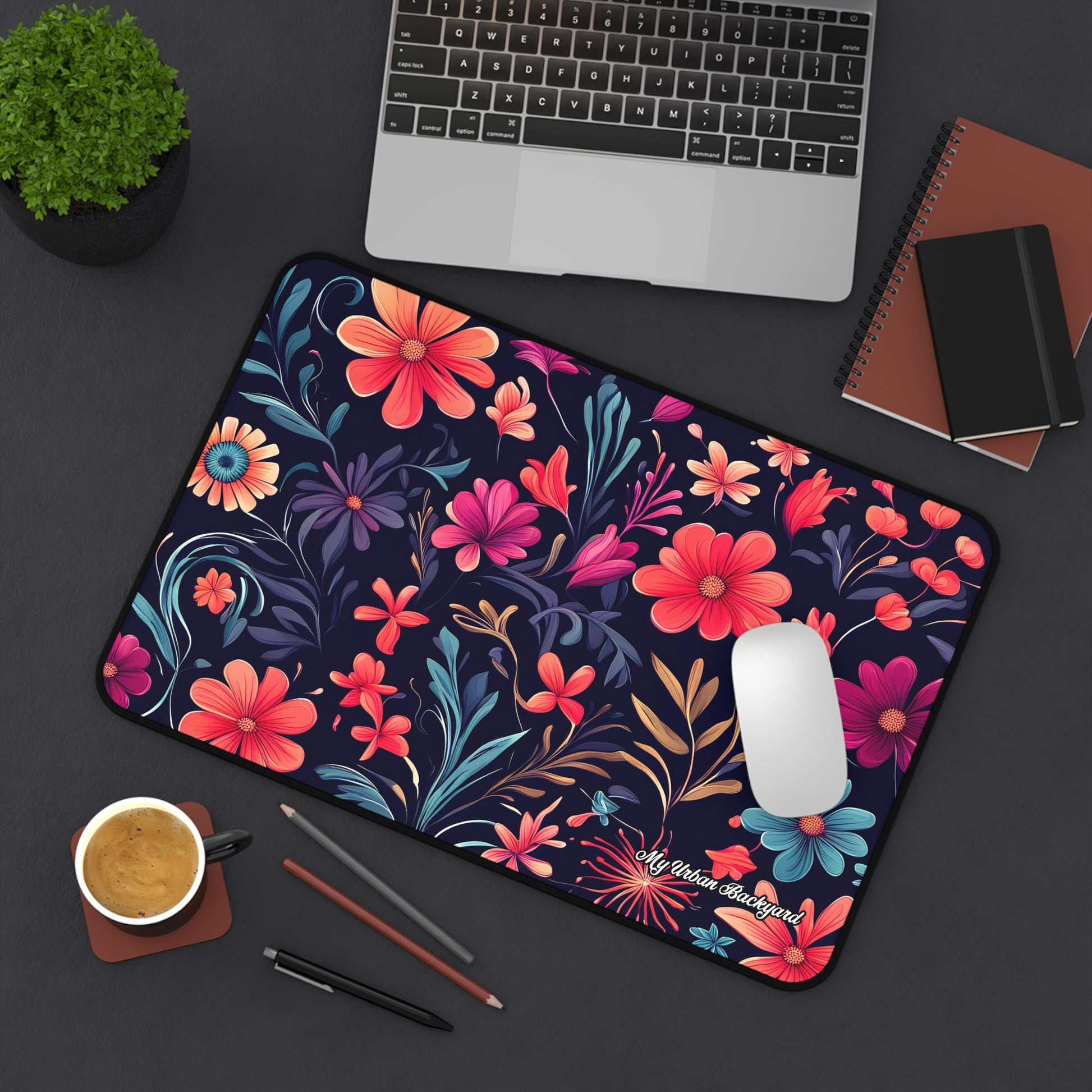Night Blooming Wildflowers Desk Mat - Vibrant Desk Accessories, Office Decor, Gift for Her, Home Office Mat, 3 Sizes