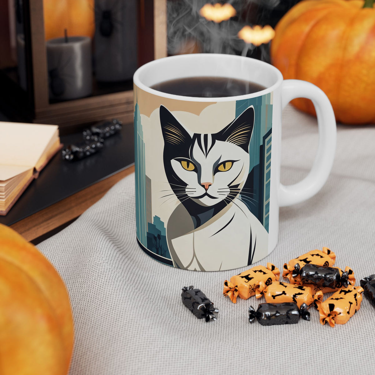 Art Deco Urban Cat Ceramic Mug