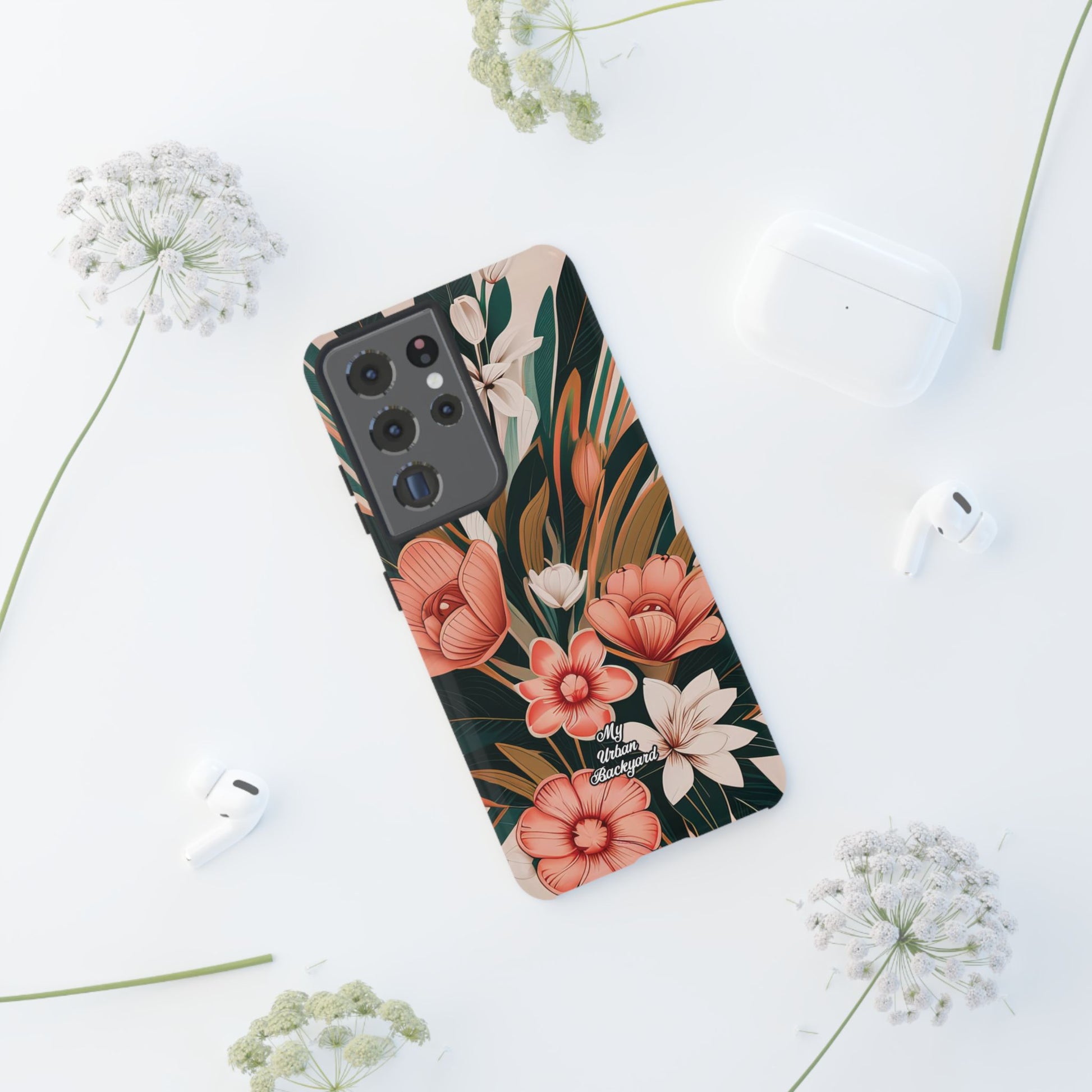 Peach Art Deco Flowers, Cell Phone Case - Apple, Samsung, Google Pixel