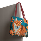 Coyote with Flowers Tote Bag with Cotton Handles For Everyday Use, 3 Sizes