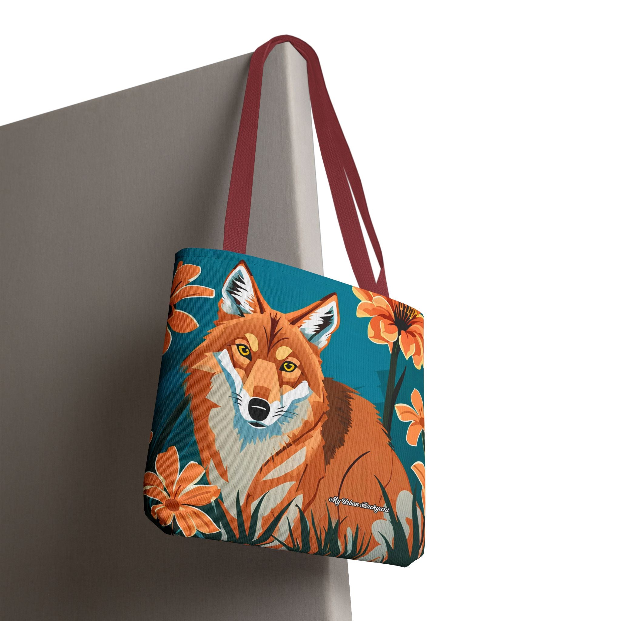 Coyote with Flowers Tote Bag with Cotton Handles For Everyday Use, 3 Sizes