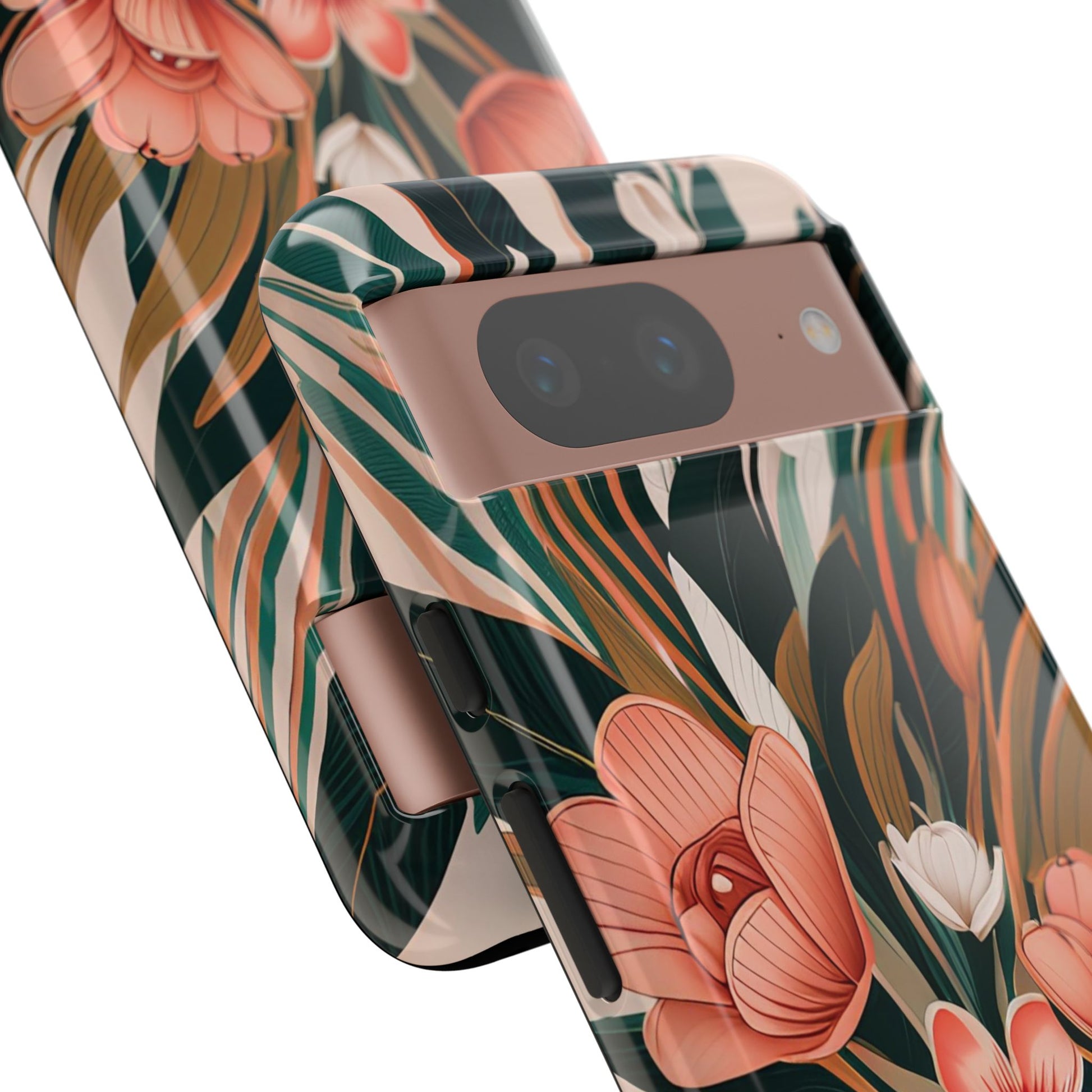 Peach Art Deco Flowers, Cell Phone Case - Apple, Samsung, Google Pixel