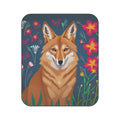 Coyote with Red Flowers, Cozy Outdoor Picnic Blanket, Water-Resistant Bottom, 51" × 61"