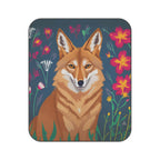 Coyote with Red Flowers, Cozy Outdoor Picnic Blanket, Water-Resistant Bottom, 51" × 61"