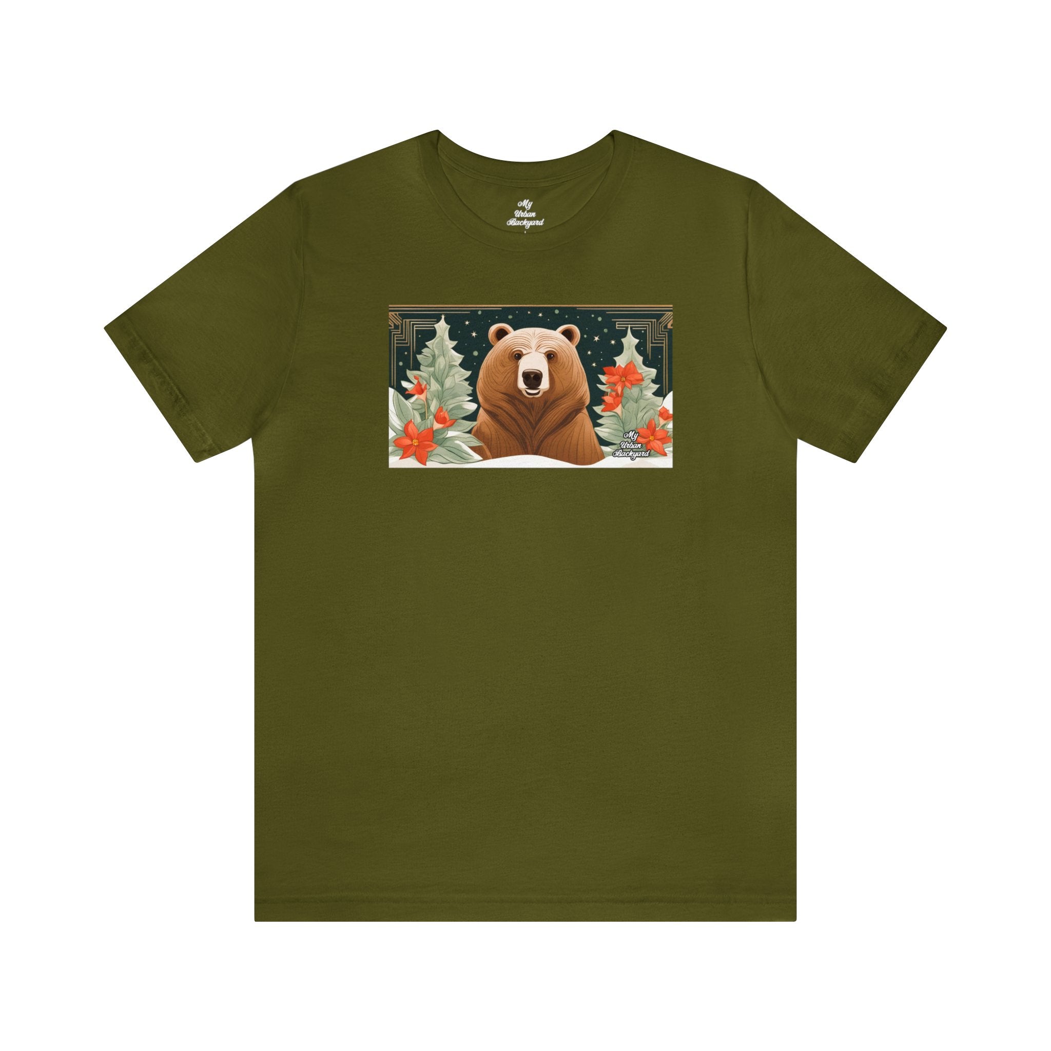 Art Deco Holiday Bear, Soft 100% Jersey Cotton T-Shirt, Unisex, Short Sleeve, Retail Fit