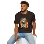 Wolf with Flowers, 100% Cotton T-Shirt