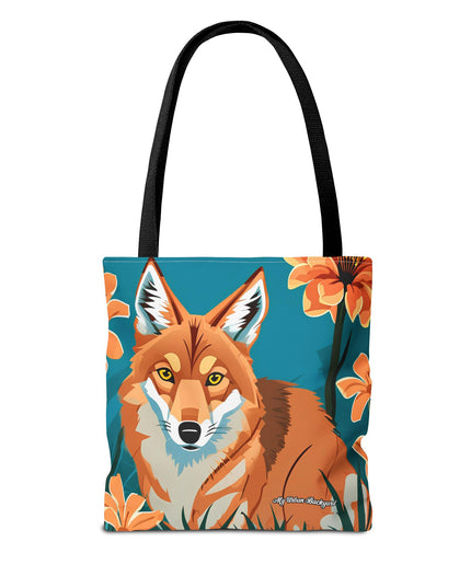 Coyote with Flowers Tote Bag with Cotton Handles For Everyday Use, 3 Sizes