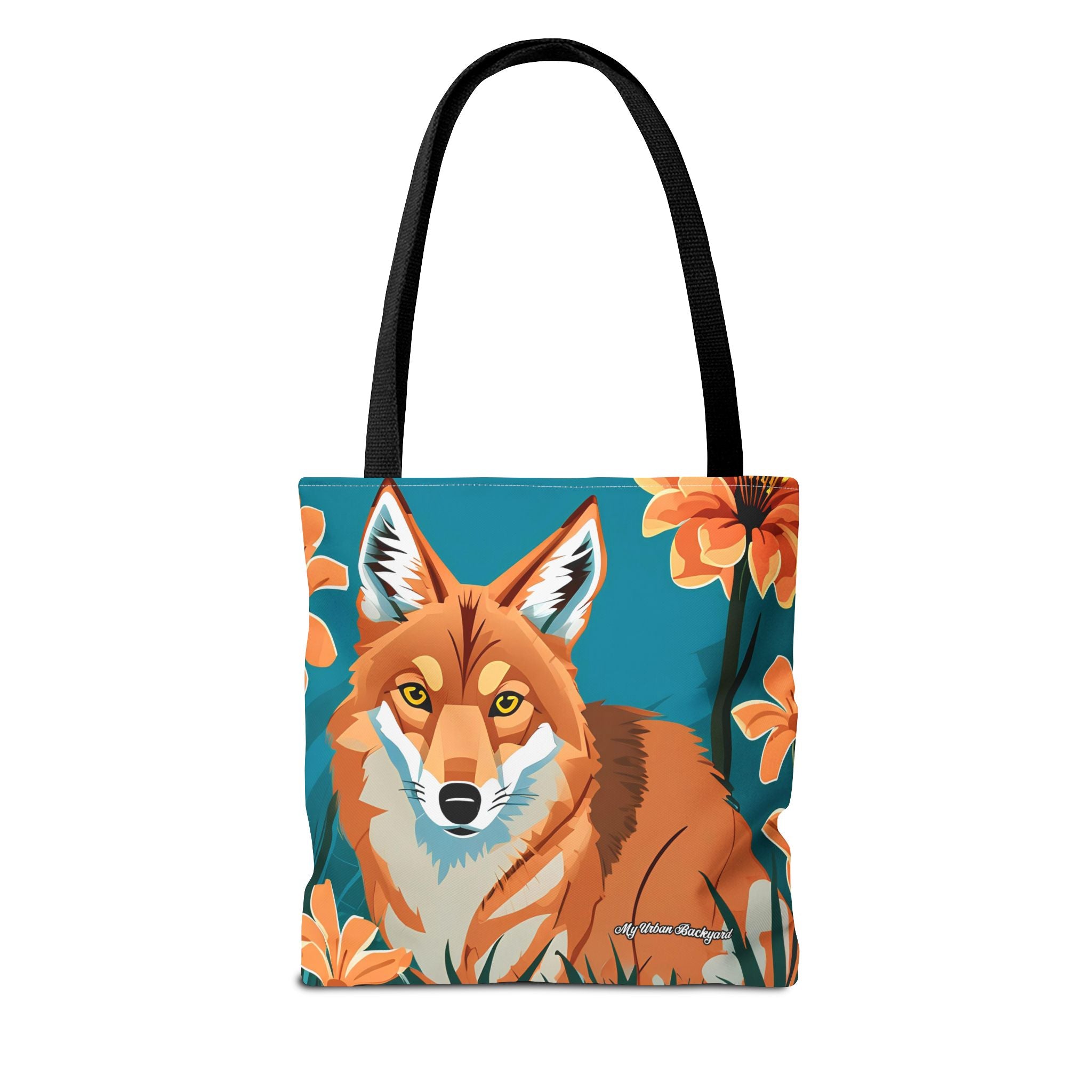 Coyote with Flowers Tote Bag with Cotton Handles For Everyday Use, 3 Sizes