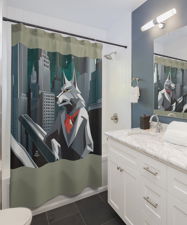 Cinderhowl, Wolf Shower Curtain, Sage accent color - 71" x 74"