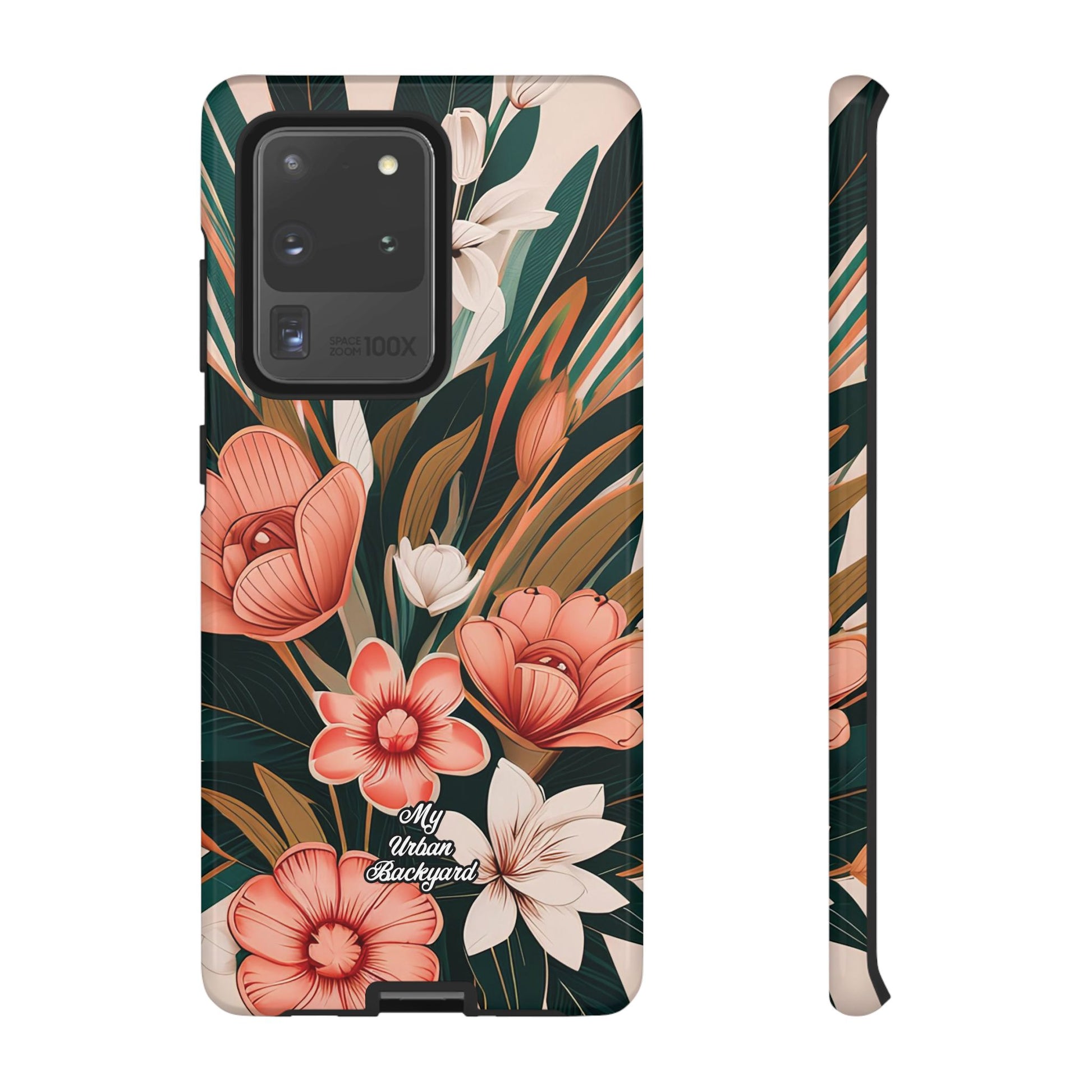 Peach Art Deco Flowers, Cell Phone Case - Apple, Samsung, Google Pixel