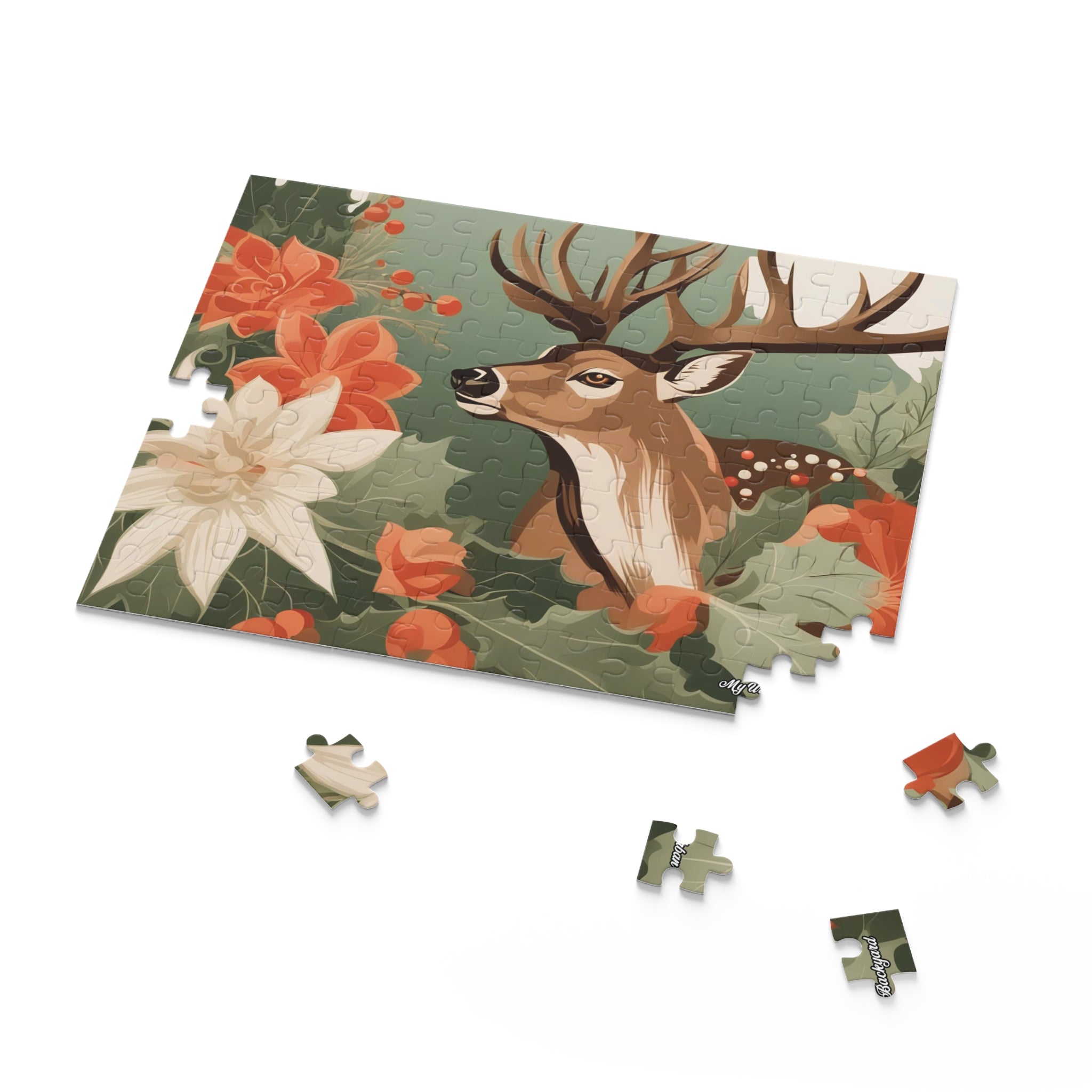 Deer with Holiday Flowers, Jigsaw Puzzle, (120, 252, or 500-Piece)