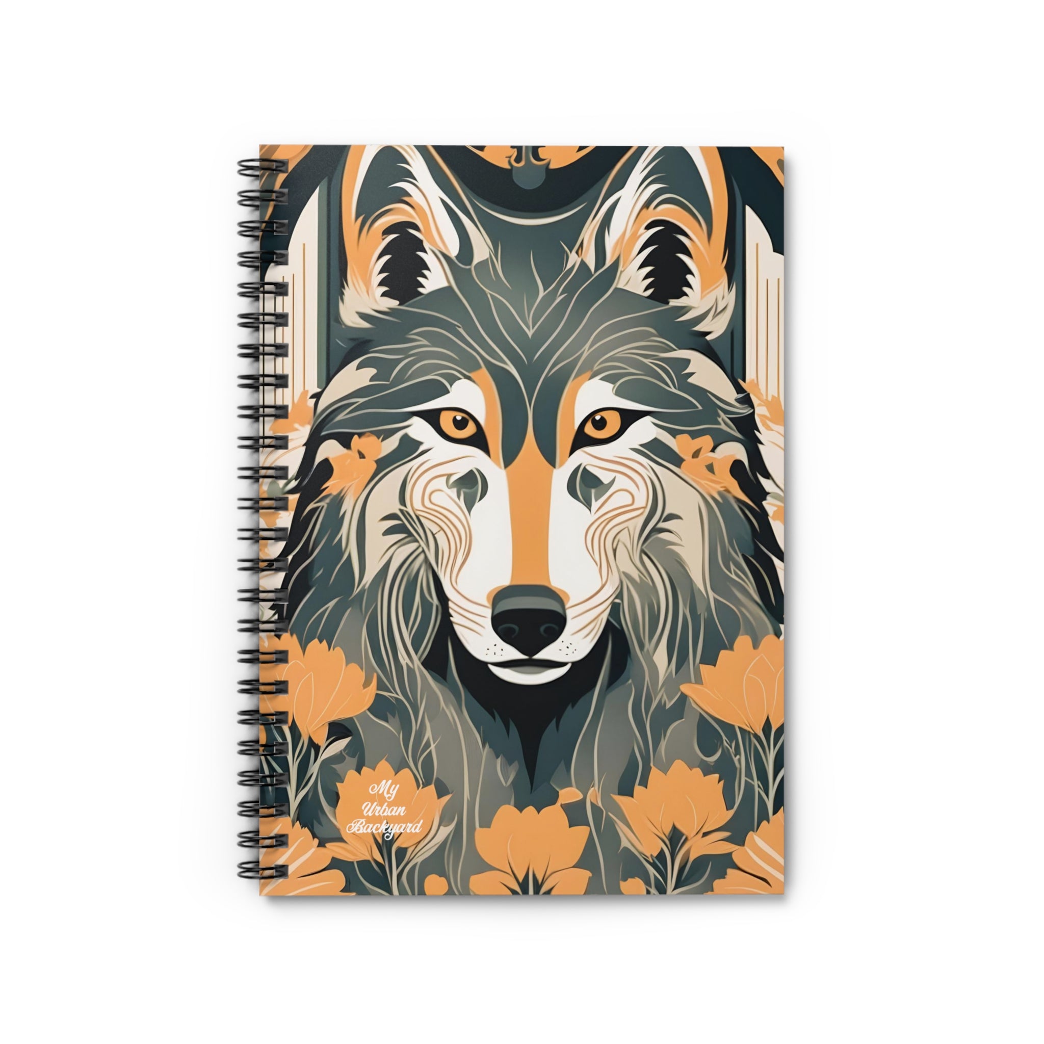 Dorian Greyfang Spiral Notebook Writing Journal, Wolf Design - 118 Ruled Pages