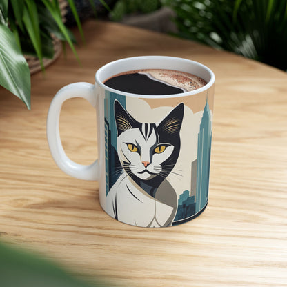 Art Deco Urban Cat Ceramic Mug