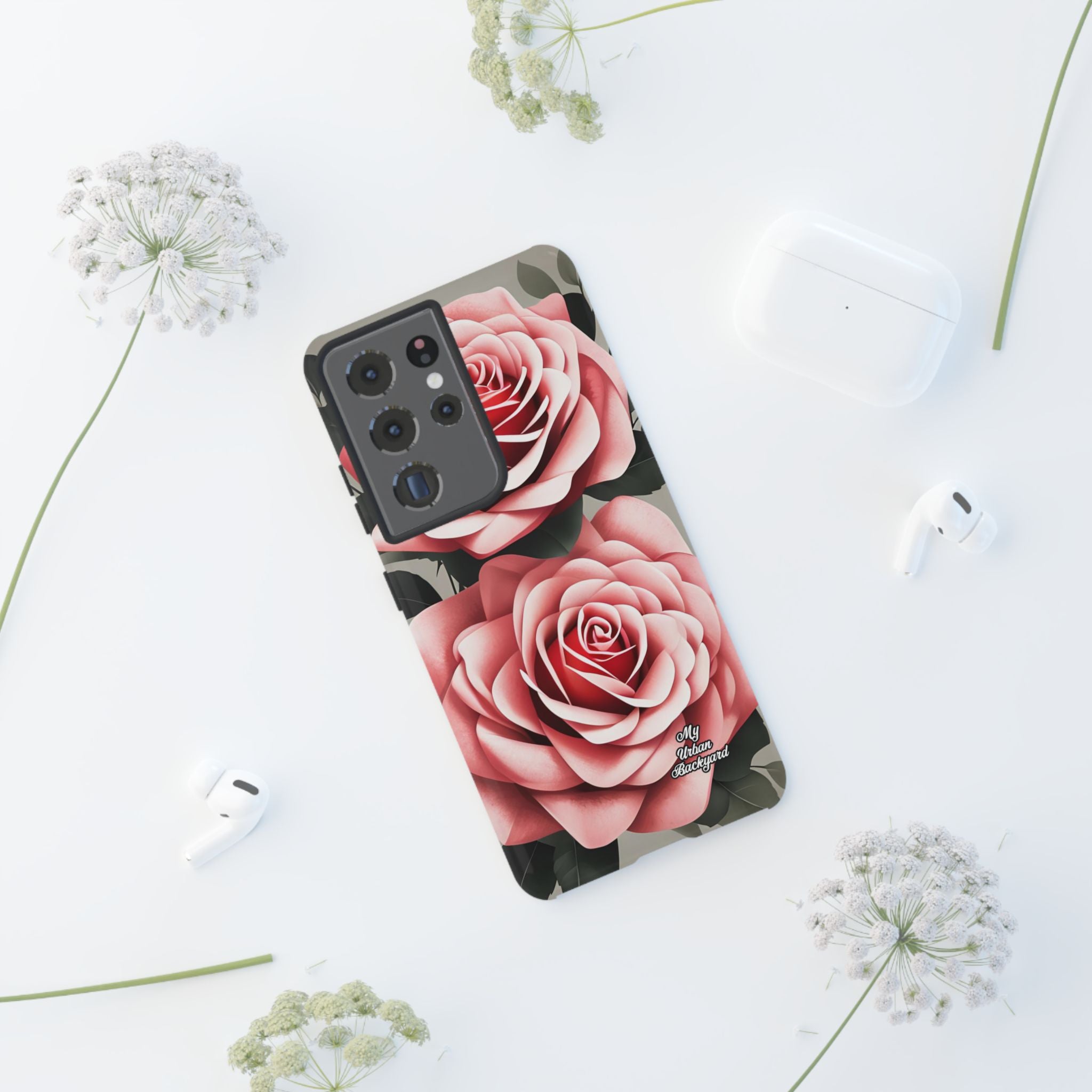 Pink Rose Flowers, Cell Phone Case - Apple, Samsung or Google Pixel