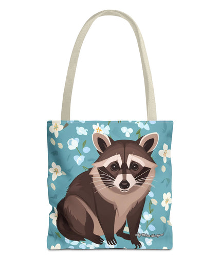 Young Raccoon w Flowers Tote Bag with Cotton Handles For Everyday Use, 3 Sizes