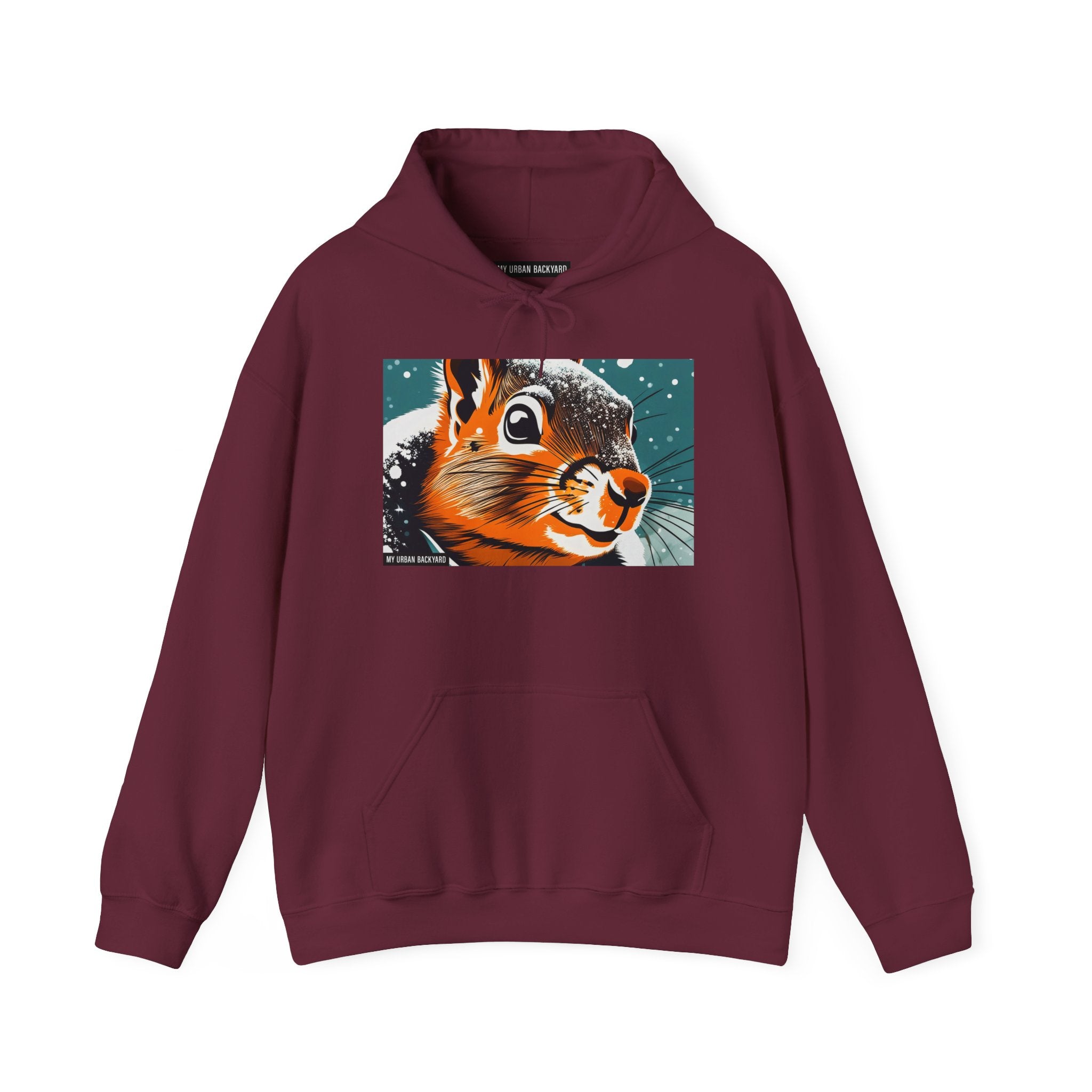 Winter Squirrel Sweatshirt - Unisex Heavy Blend Hooded, Cute Animal Apparel, Winter Fashion, Gift for Nature Lovers, Snowy Days, Cozy Wear
